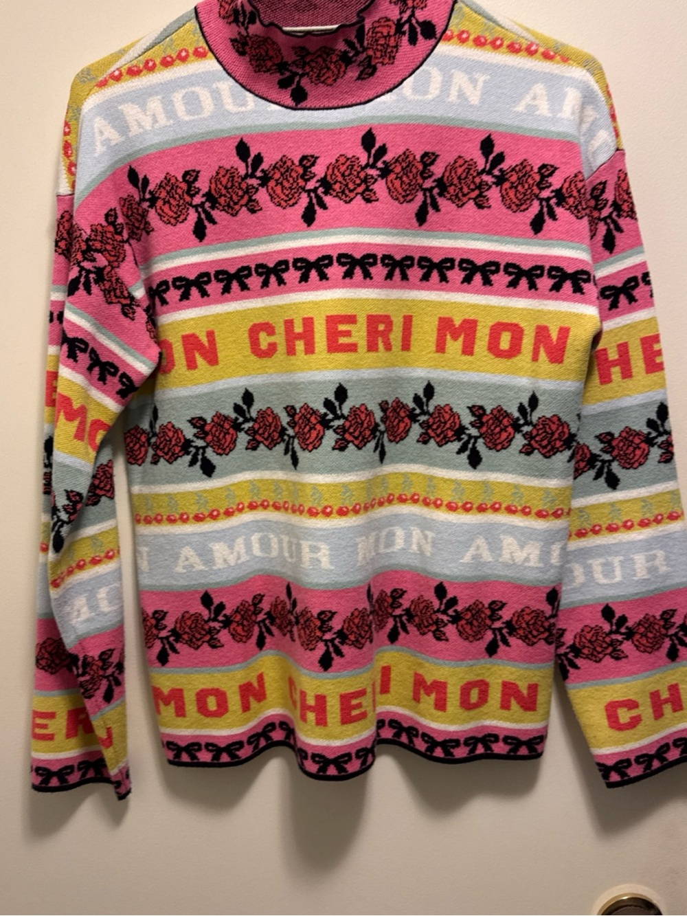 Anthropologie Maeve Pink and Black Striped Knit Sweater